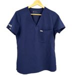 FIGS Technical Collection Scrub Top Navy Blue XS Logo Sleeve V-Neck Photo 0