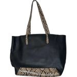 Kate Landry  Black Leather  Python‎ Snake Print Tote Shoulder Bag Zip Top Photo 7
