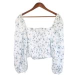 Gianni Bini  White Blue Floral Milkmaid Blouse‎ Top Crop Long Sleeve Size 12 New Photo 2