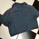 Diane Von Furstenberg DVF Chain Print Silk Cropped Short Sleeve V-Neck Top Button Front Boxy Pajama L Photo 12