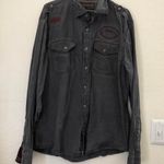 Affliction Black Grey Red Premium Motors Live Fast Button Up Shirt Tee Goth Grunge Streetwear Biker Racer Measurement in pics Photo 0