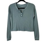 American Eagle  Light Teal Cropped Waffle Button Cropped Long Sleeve Henley Top Photo 1