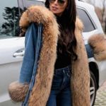 Penny Lane Coat Denim Jacket Parka w/Faux Fur Trim Y2K XL 1X 2X 3X 3XL Brown Photo 9