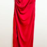 Abercrombie & Fitch wedding guest dress high neck ruched side slit midi red M Photo 5