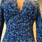 ZARA  XS pencil blue floral dress front slit ruched midi maxi Photo 2