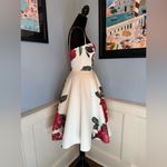Retro Pinup White and Red Roses Print Bustier Swing Dress Sz L Size L Photo 2
