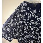 Tahari  Women's Navy Floral Print Bat Wing Blouse Size XL Photo 3