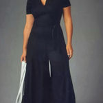 Maeve  🖤 Black Wide-Leg linen  Jumpsuit with V-Neck Photo 0