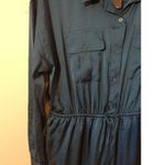 EXPRESS NWT Sz M Deep Teal Green Button Tie Waist Wide Leg Satin Cargo Jumpsuit Photo 7