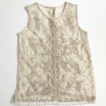 Willow & Clay Top Crocheted Beaded Cami Sleeveless Floral Mesh Sheer Cream Black Photo 4