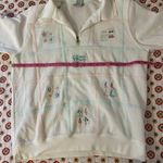 Vintage 80s Beach Grandma Pastel Polo Short Sleeve Top Size Medium 90s White Photo 5