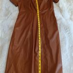Nine West Women's Size Med NWT Faux-Leather Midi Dress Short Sleeve Maple Brown Photo 11