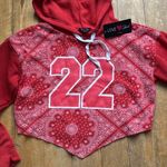 Love Streak Red Patterned Women's Cropped Hoodie “22” Large NWT Photo 2