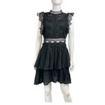 Entro ‎ Medium Black Eyelet Lined Tiered Ruffle  Crochet Boho Dress Photo 2