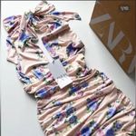 ZARA pink floral print dress mini halter tied collar BLOGGERS FAVORITE!! NEW Photo 9