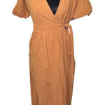 Urban Romantics  Tan Midi Wrap Dress with Pockets Photo 0