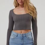 LA Hearts Woman's Adelle cropped sweater in Gray Photo 0