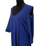 Clara Sun Woo Cold Shoulder Cut Out Tunic Womens M Blue Liquid Knit Slinky Size M Photo 1