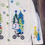Vintage Onque Ugly Christmas Sweater Jacket with Colorful Tree and Snowman White Size M Photo 3