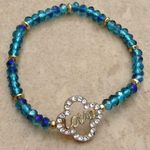 Gold Tone Crystal Clover Love Bead Bracelet Blue Photo 0