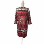 The Limited  Geometric Print Tunic Dress 3/4 Sleeve Women's Med Coral Black White Photo 2
