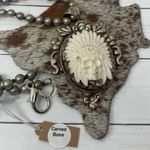 Indian Chief Carved Bone Skull Necklace 20” Chain Photo 3