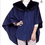 Adrienne Landau Navy Faux Fur Collar Cape Poncho Size undefined Photo 0