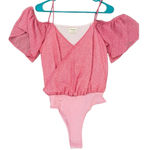 Peach Love California Peach Love Pink Leopard Print Chiffon Bodysuit Medium Strappy Off The Shoulder Photo 2