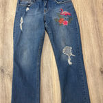 ZARA BASIC 1975 DENIM Women's Blue Flamingo Embroidered Distressed Jeans Size 30 Photo 0