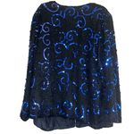Royal Feelings 1980s Sequin Jacket Silk Black Tie Formal Blue Size 1X Photo 5