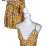 Jeuvre Yellow Floral Crop Tank Top and Skirt Set Size Small Photo 0