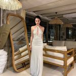 ZARA  dress gown fitted maxi bodycon Gray Halter formal evening wedding  Photo 7