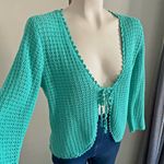 Vintage 90’s y2k turquoise crochet knit tie front cardigan sweater Green Photo 7
