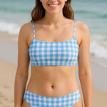 Womens Bikini Set Size S Blue Gingham High Waist Cottagecore Swimwear Summer Photo 0