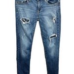 American Eagle  Distressed Skinny Jeans Blue Sz 4 Super Stretch 90s Denim Grunge Photo 0