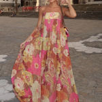 ZARA  Floral Strapless flowy bohemian Maxi Dress summer vacation casual Photo 0