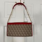 DKNY Leather Signature Canvas Monogram Print Original Flap Chain Shoulder Bag Red Photo 3