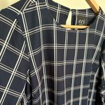 ECI  New York Womens Navy Blue and White Plaid Longsleeve Midi Shift Dress size 4 Photo 4