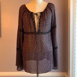 Karen Kane black pink silk floral sheer peasant tunic blouse with bell sleeves S Photo 0