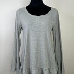 Umgee  Heather Gray Ribbed Bell Sleeve Lace Back Ruffle Hem Long Sleeve Top Photo 0