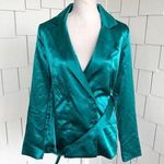 Charlie Holiday Women's Green Satin Belted Double Breasted Quest Blazer sz 4 Photo 0