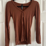 Bobi Los Angeles Womens XS Copper Henley Long Sleeve Ribbed Academia Clean girl Photo 0