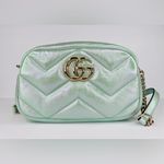 Gucci  GG Marmont Chain Blue Iridescent Nappa Chevron Matelasse Shoulder Bag Photo 2
