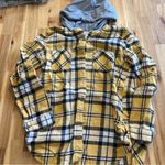 No Boundaries  Yellow Plaid Flannel Hoodie Shirt M (7–9) Photo 0