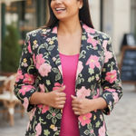 Zinc Cotton Spandex bland Floral buttons up front blazer ladies sz XL Photo 0