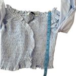 ZARA Smocked Ruffle Cropped Blouse Off Shoulder Long Sleeve Light Blue Size S Photo 3