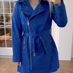 Michael Kors Blue Trench Coat with Asymmetrical Zipper and Belt Photo 8