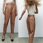 ZARA  BELTED FAUX LEATHER SKINNY PANTS Beige/Brown Size S NEW Photo 1
