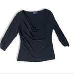 AB Studio  Black Draped Front Blouse | Size S | 3/4 Sleeve Elegant Top Photo 1