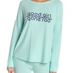 Free Press New Good Girl Gone Rad Graphic Print Knit Pullover Teal Splash Photo 0